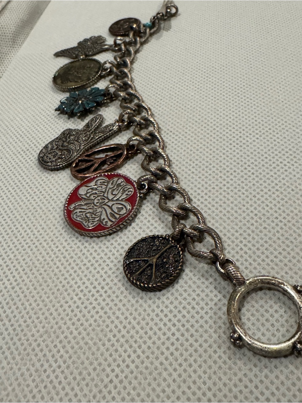 Lucky Brand Mixed Metal Charm Bracelet with Turquoise Flower Charm, 8” - Picture 2 of 6